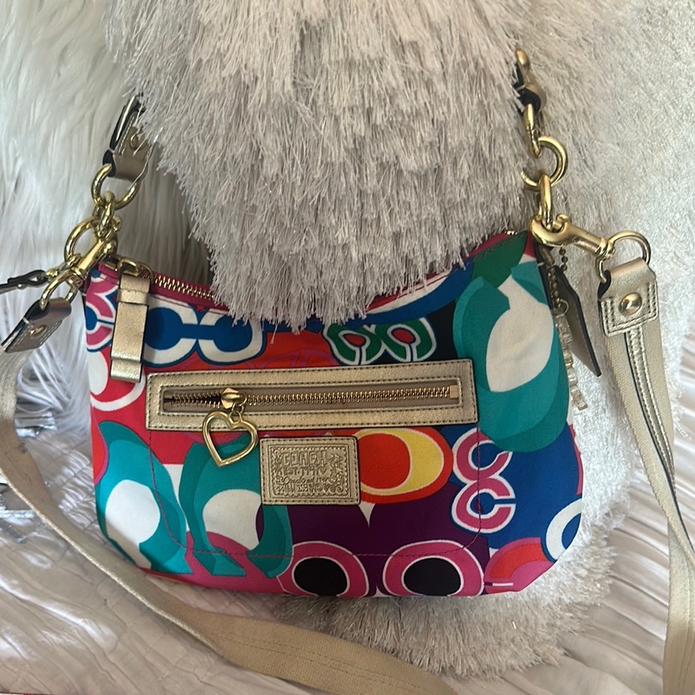 Coach Red Pink (multicolor) Adjustable Shoulder/Crossbody Bag with Gold Hardware